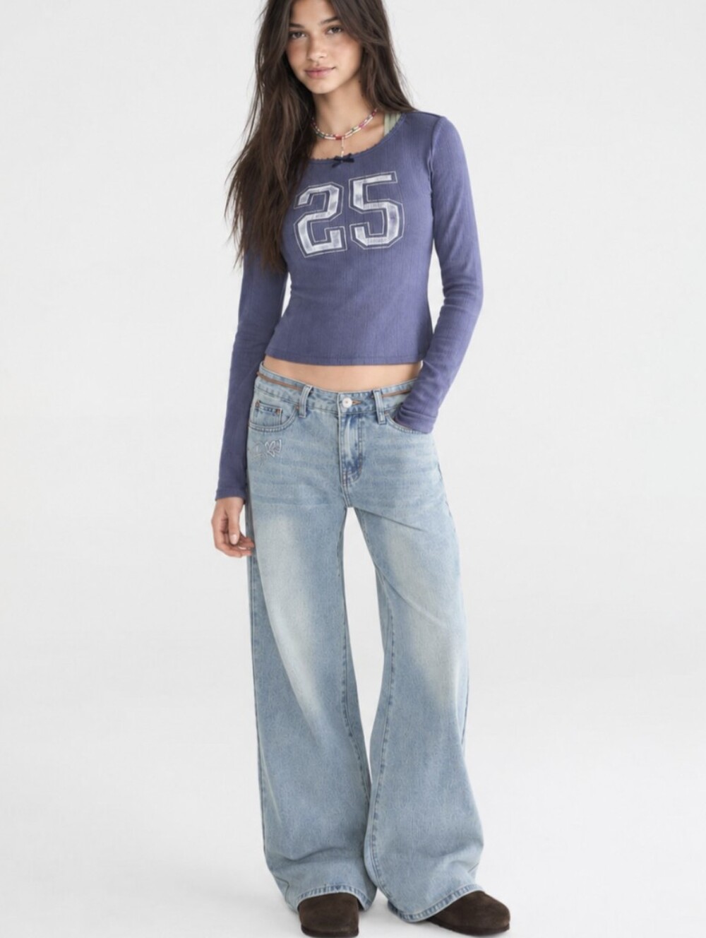 Aeropostale Low Rise Baggy Hibiscus Flower Embroidered Jeans Size XS